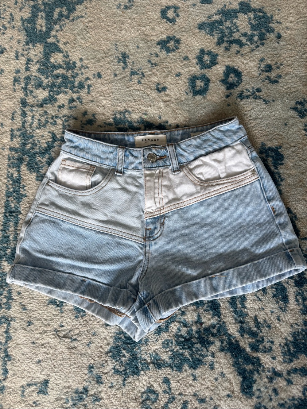 PacSun Two-Tone Light and Pale Blue Denim High-Rise Shorts